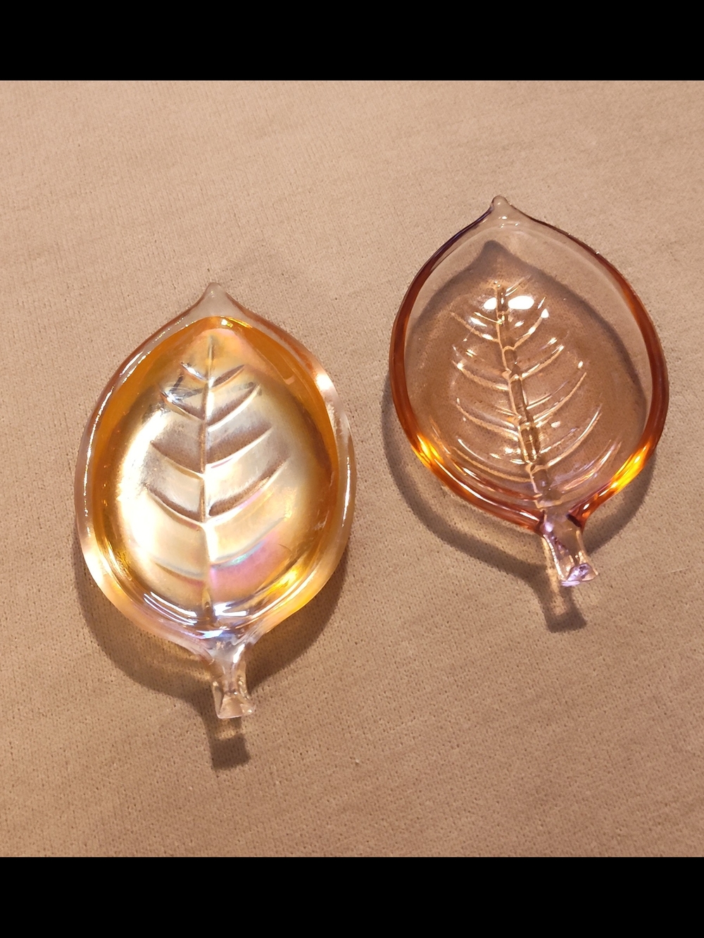 NEW! Leaf-Shaped Iridescent Glass Trinket Dishes - Set Of 2